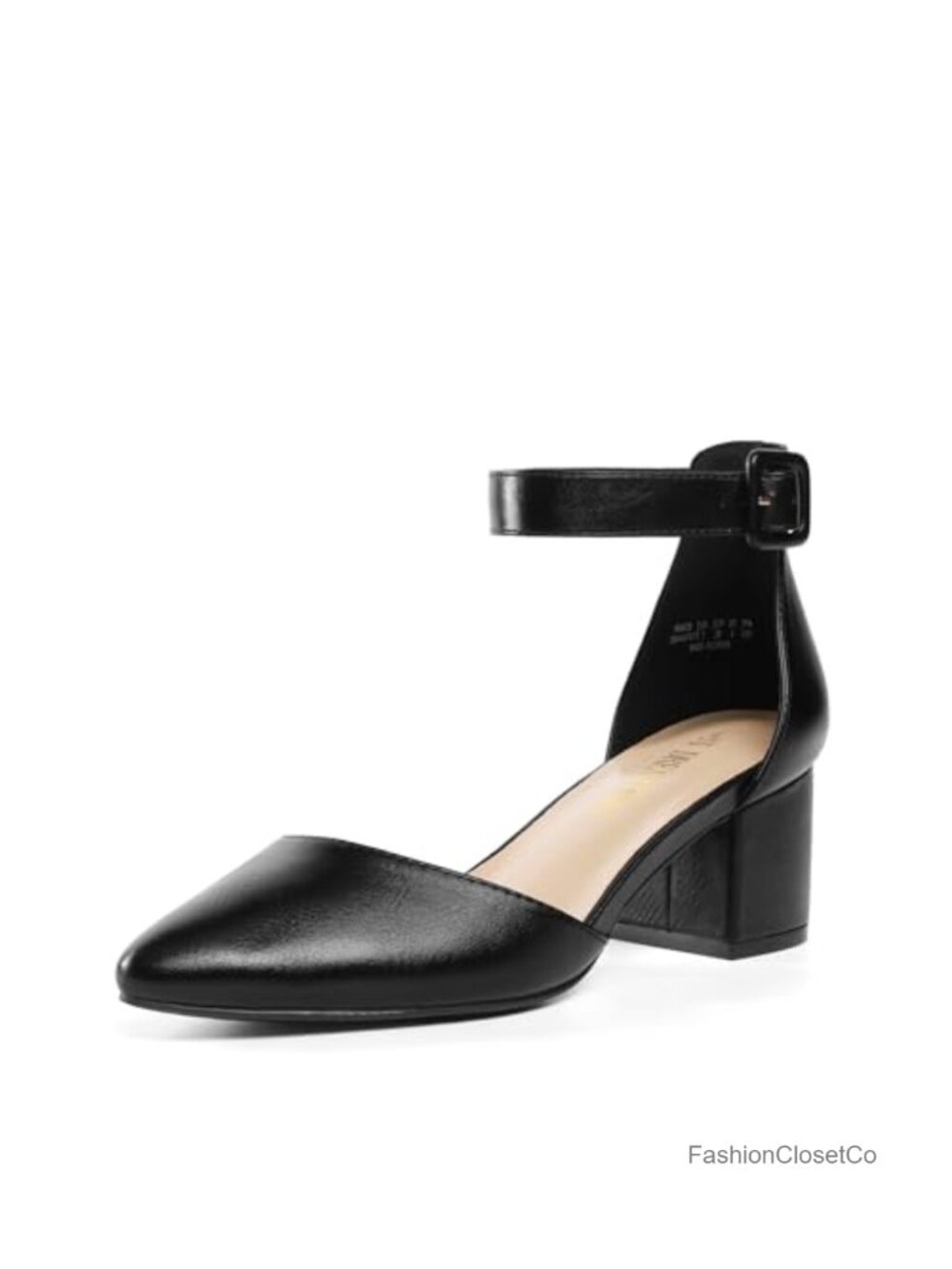 Pointed Toe Low Chunky Heel PU Pumps with Adjustable Buckle